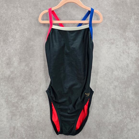 Speedo Black Pink Cut Out One Piece Swimsuit Leotard Pro LT Girls 28 - Picture 1 of 7